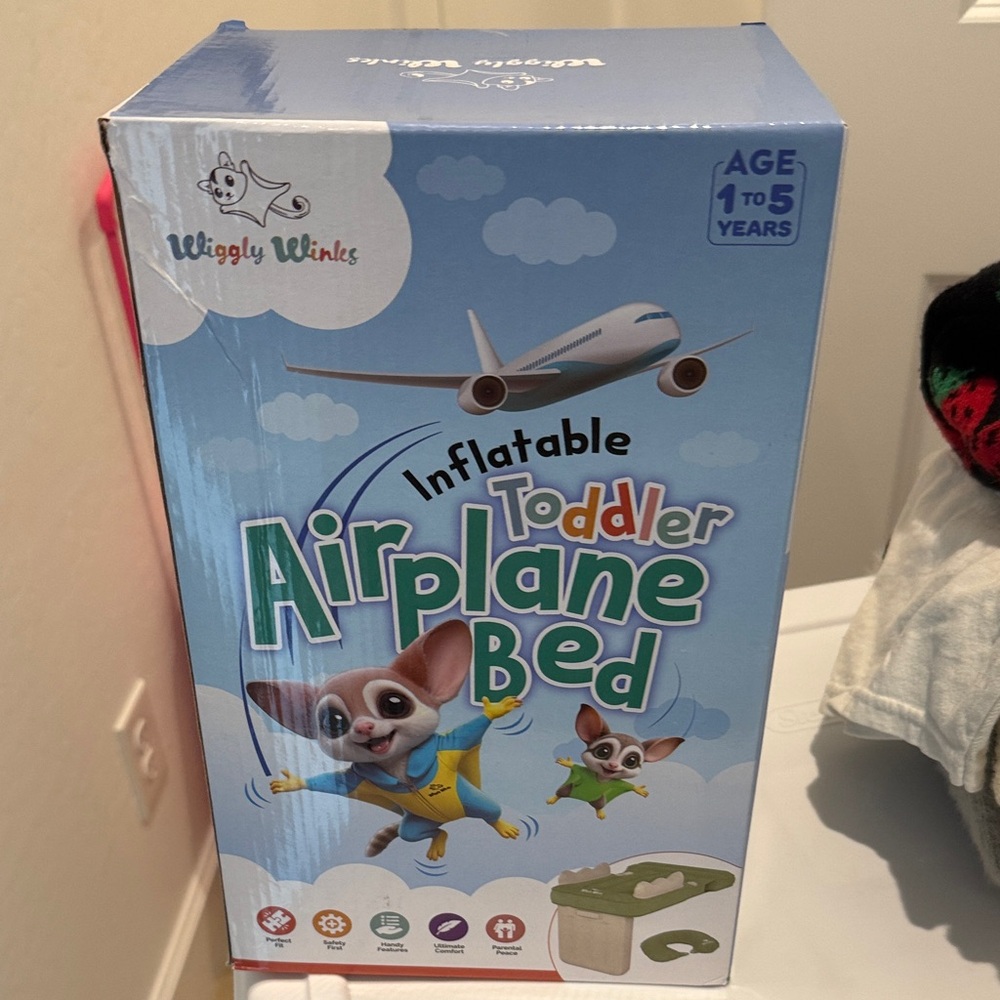 Inflatable Toddler Airplane Bed - Blue and Green